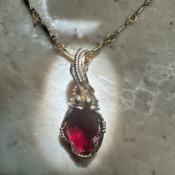 artifice jewelry Jewelry - 14k Gold Fill Garnet Healing Power of Two Necklace Pendant